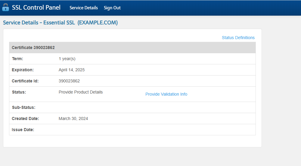 SSL Certificates - SSL Control Panel