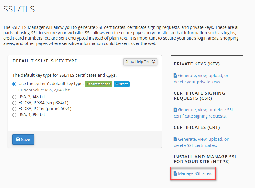 SSL/TLS - Manage SSL sites link