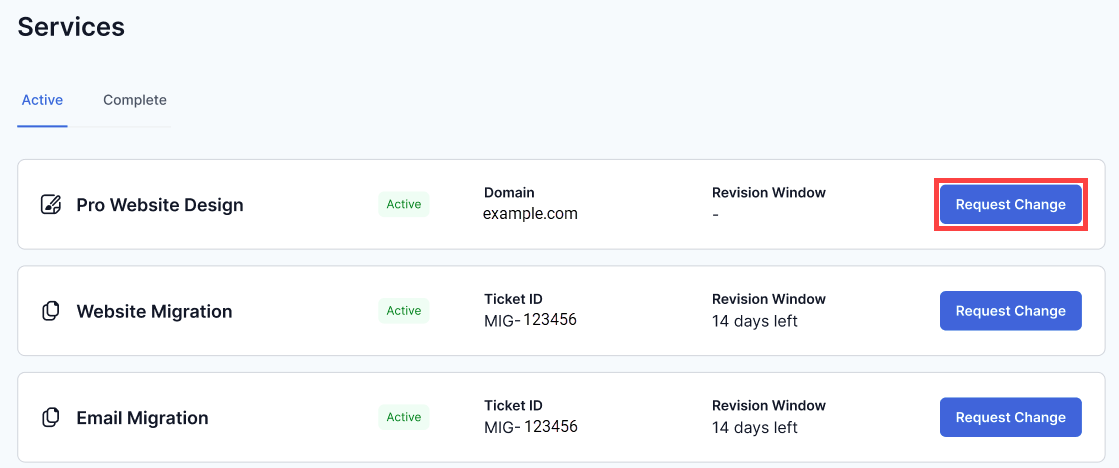 Bluehost Portal - Services - Request Change