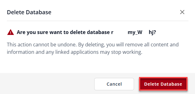 Manage MySQL Database - Confirm to delete database