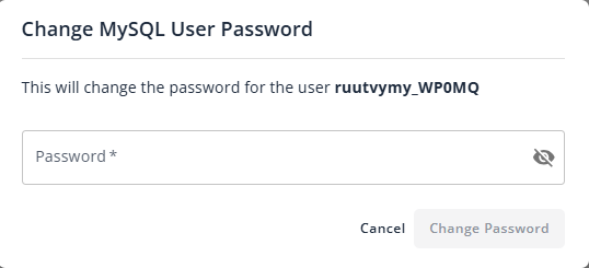 Manage MySQL Database User - Enter new password