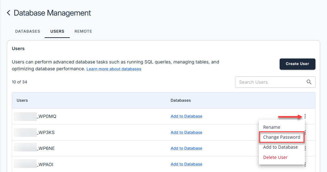 Manage MySQL Database User - Change Password