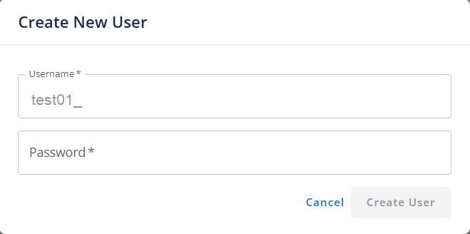 Manage MySQL Database User - Enter new username and password