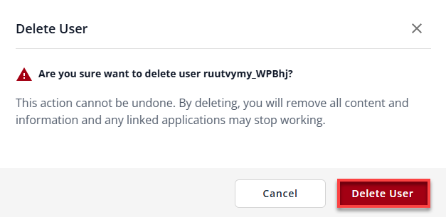 Manage MySQL Database User - Confirm deletion of database user