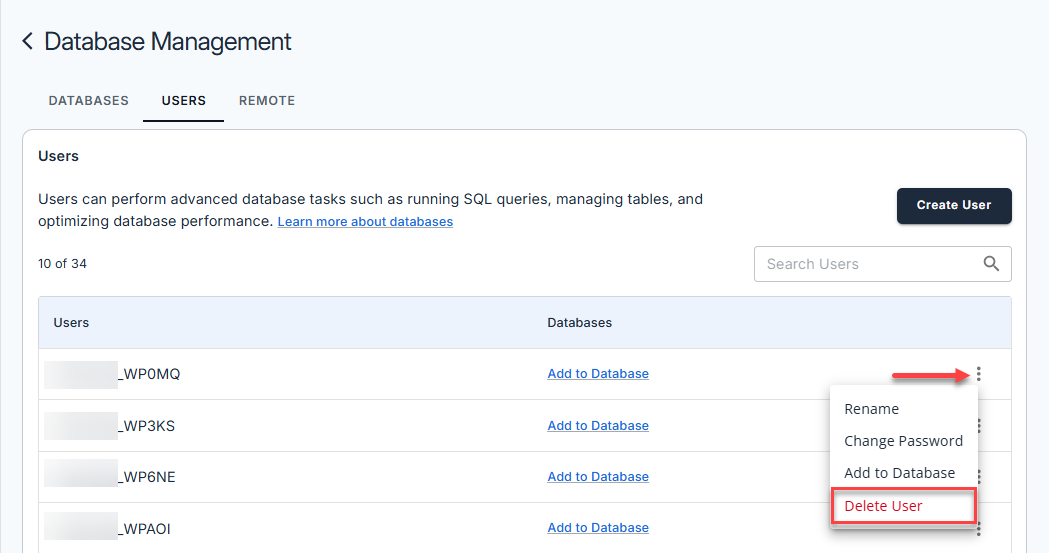 Manage MySQL Database User - Delete User