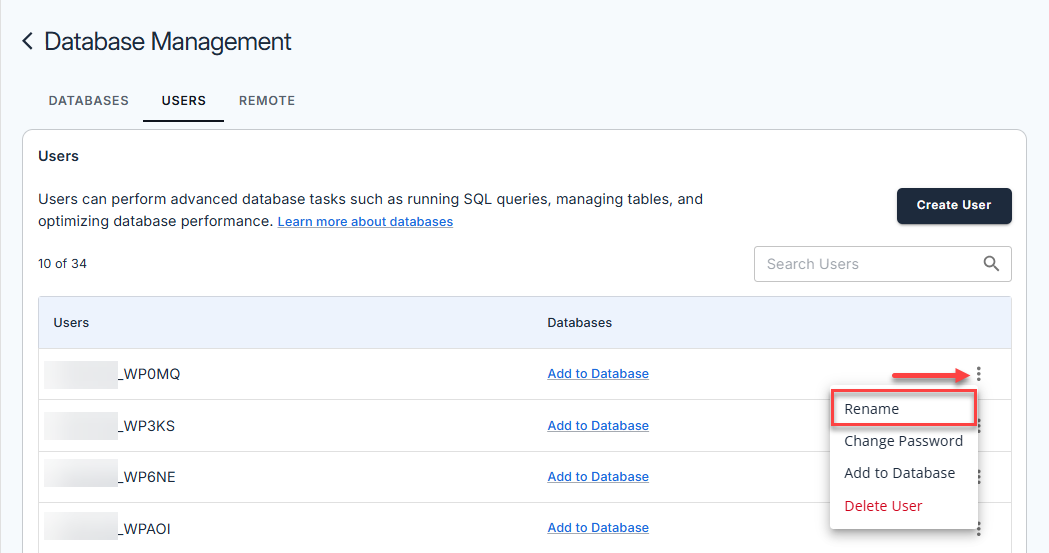 Manage MySQL Database User - Rename a user