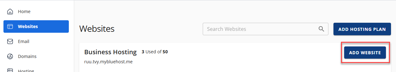 Bluehost Account Manager - Website Manage button