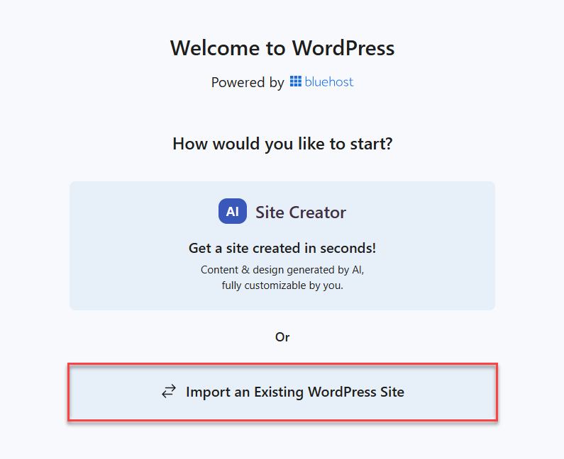 Bluehost Account Manager - Website Manage button