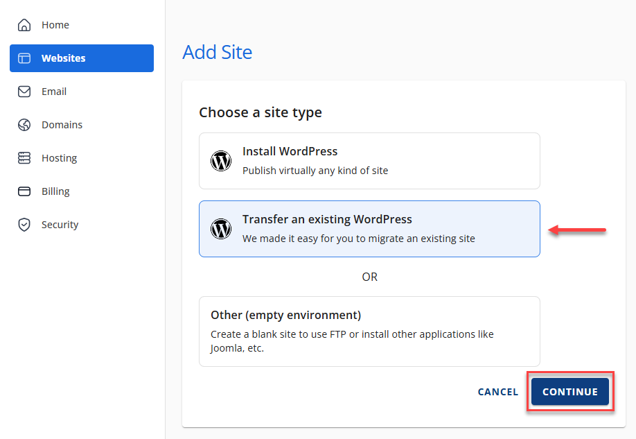 Bluehost Account Manager - Website Manage button