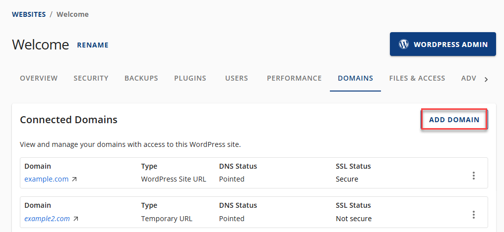 Connected Domains - Add Domain