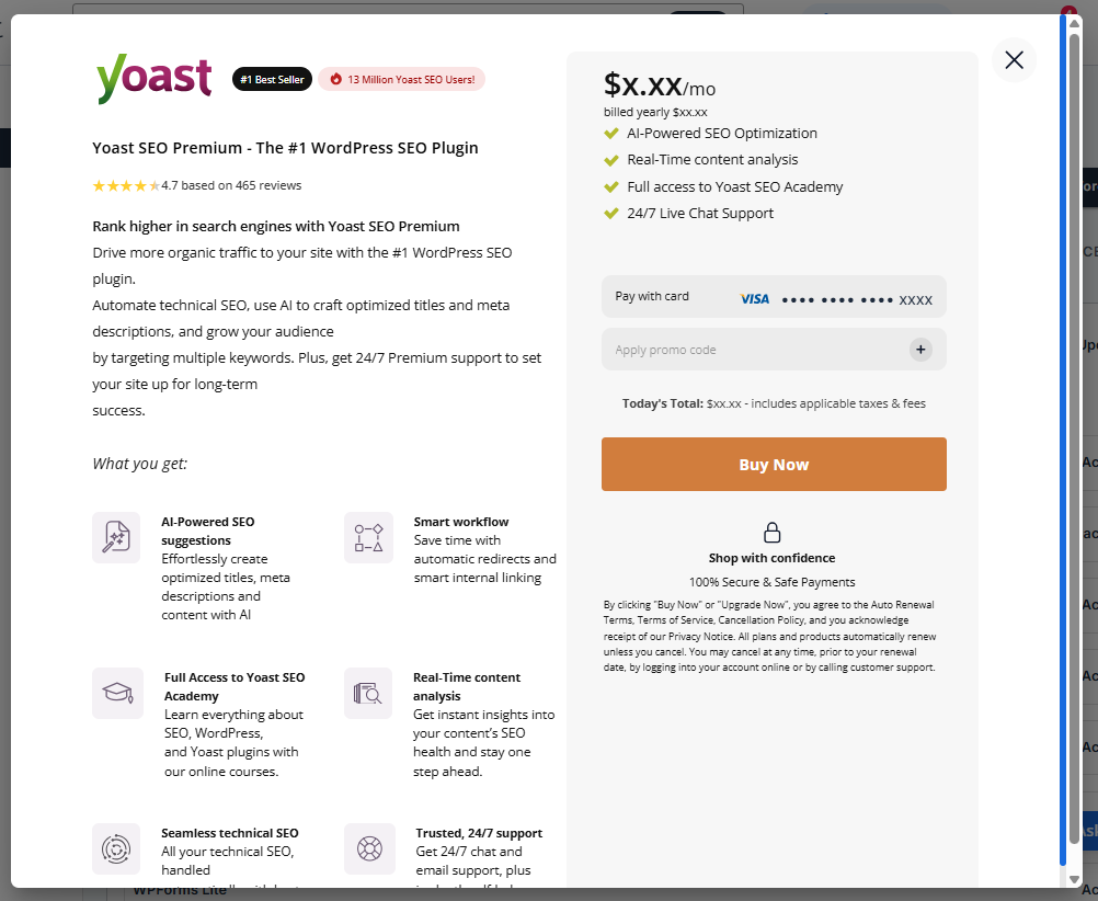 Bluehost Account Manager - Upgrade Yoast