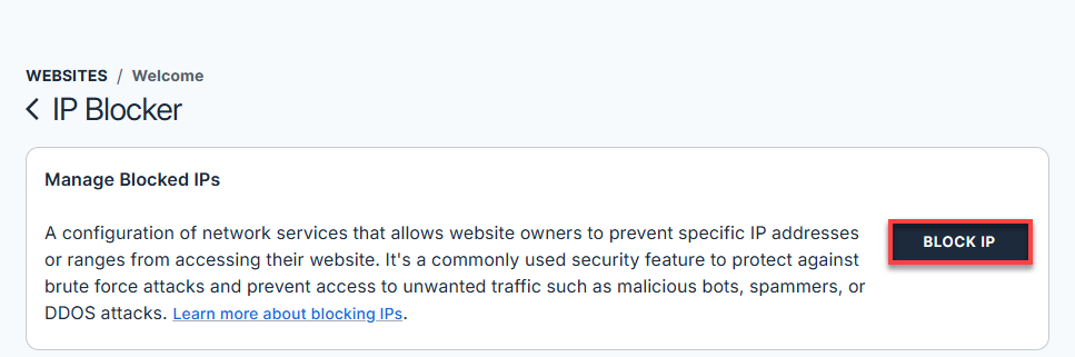 Bluehost Account Manager - Websites Security Tab - Manager IP Blocker - Block IP