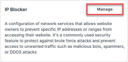 Bluehost Account Manager - Websites Security Tab - Manager IP Blocker