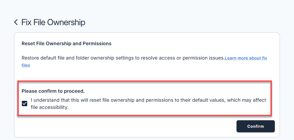 Fix File Ownership - Confirm