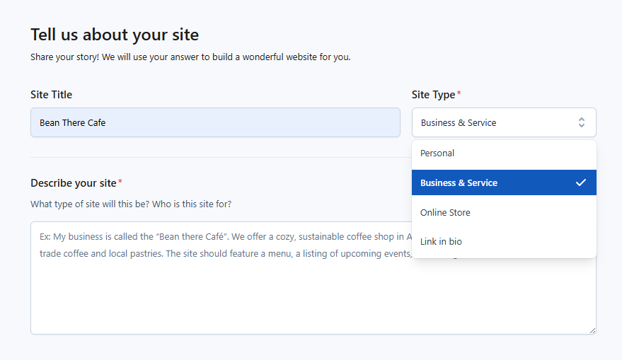 Install WordPress - Enter a SIte Title / Describe your Website