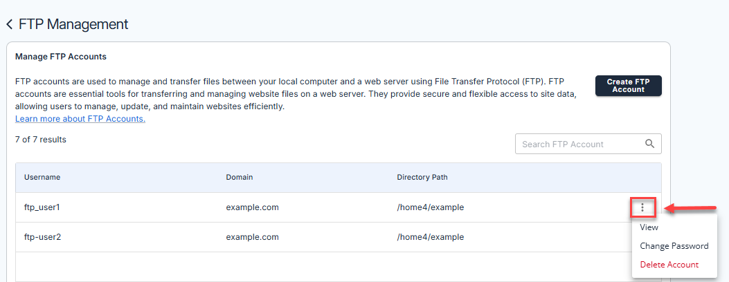 FTP Management - View