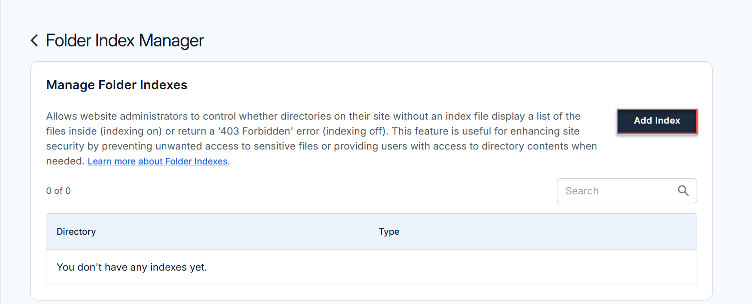 Manage your indexes - Folder Index Manager - Add Index