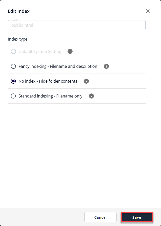 Manage indexes - Folder Index Manager - Update website, directory, or index type