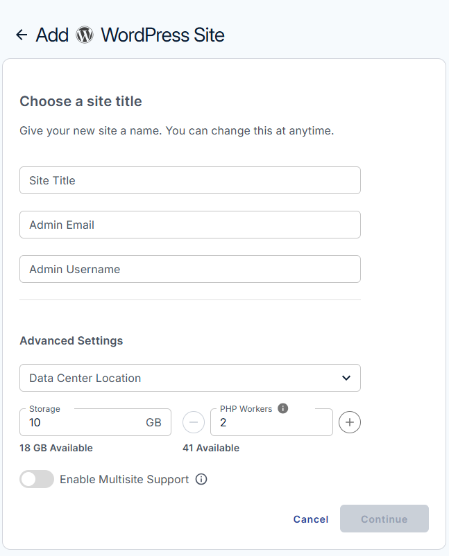 Bluehost Agency Hosting - Websites tab Configure WP Site