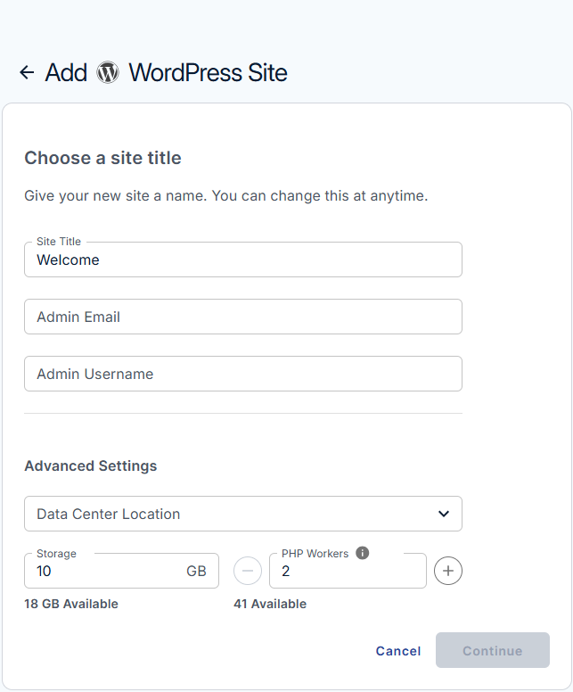 Bluehost Agency Hosting - Websites tab Clone WordPress Website Site Title