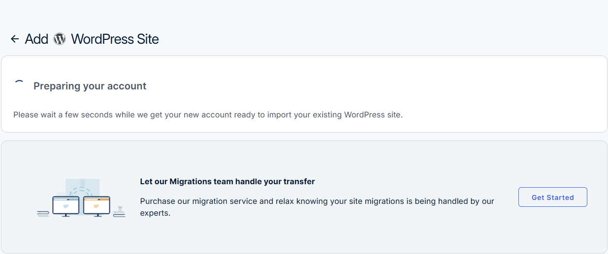Bluehost Agency Hosting - Websites tab Add Site Transfer WordPress Website - Configure the WordPress Site
