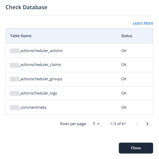 Bluehost Websites Overview Tab - Check Database Display
