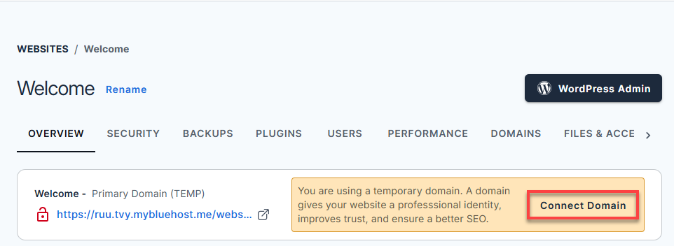Connect Domain button