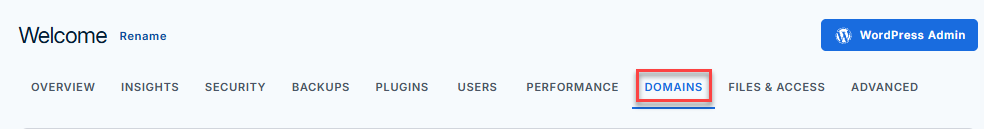 Bluehost Websites Tab - Site Settings Site Information Manage