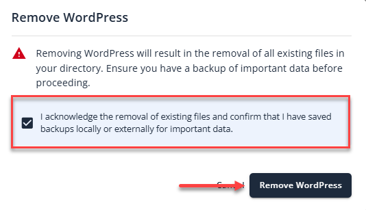 WordPress removal confirmation
