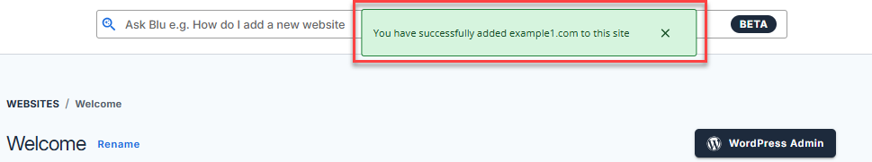 Connect DomainSuccess Prompt