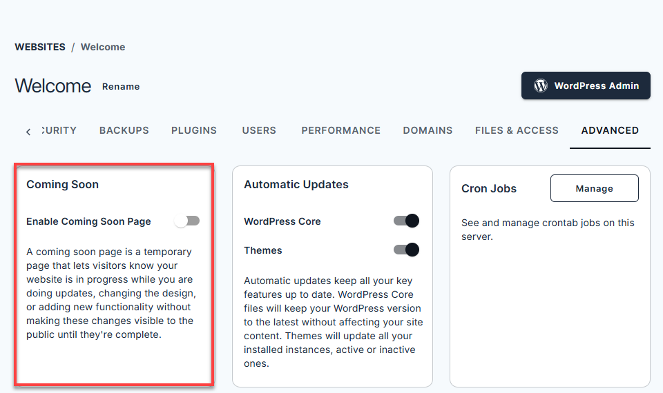 BH Websites Tab - Advanced Menu