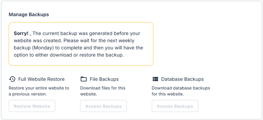 BH Websites Tab Backups - No Available