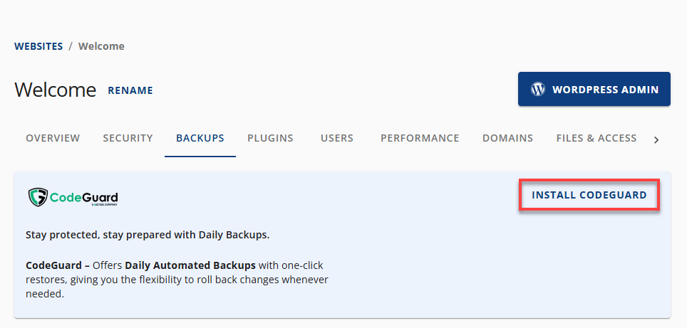 BH Websites Backups Install CodeGuard