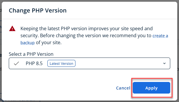 Change PHP Version Apply