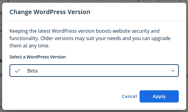 Change WordPress version apply