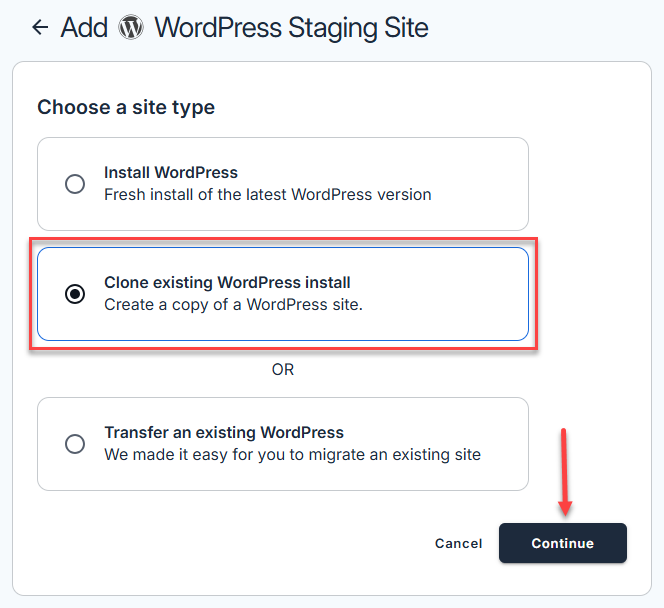 Bluehost Staging - Clone existing WordPress Install