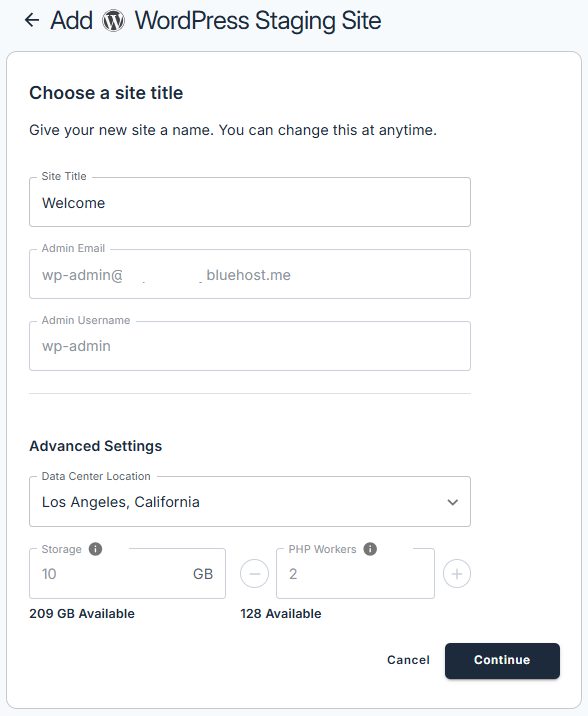 Bluehost Staging - Install Details