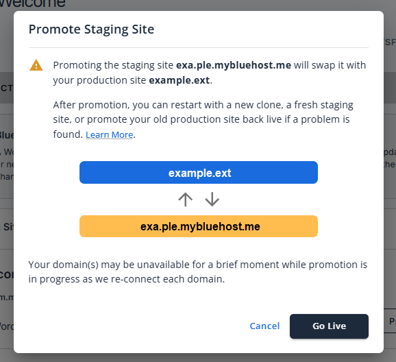 Bluehost Staging - Go Live