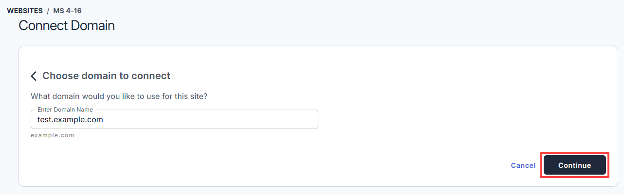 Bluehost Portal - Domains Tab - Continue button
