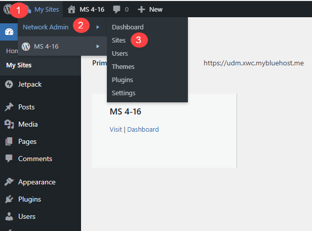 Bluehost Portal - Websites Tab - WP Sites