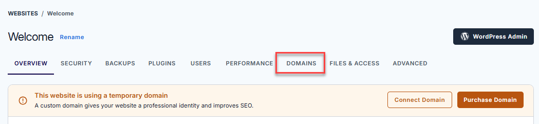 Websites- domains section