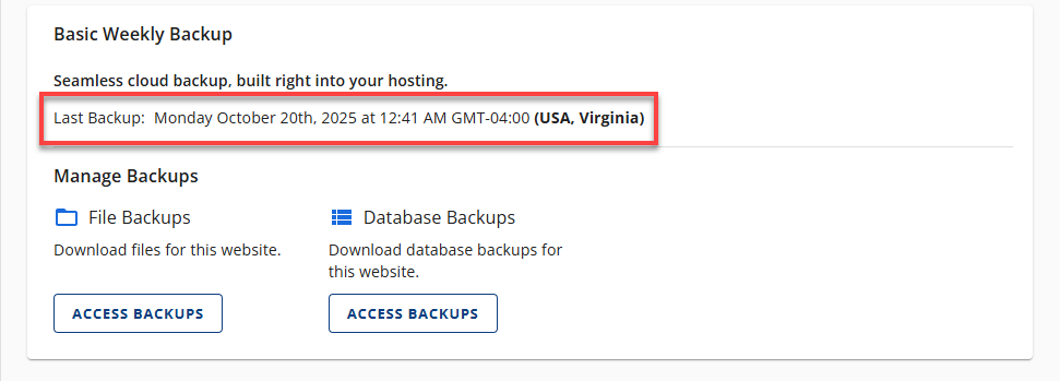 BH Websites Weekly Backups - Last Backup Date