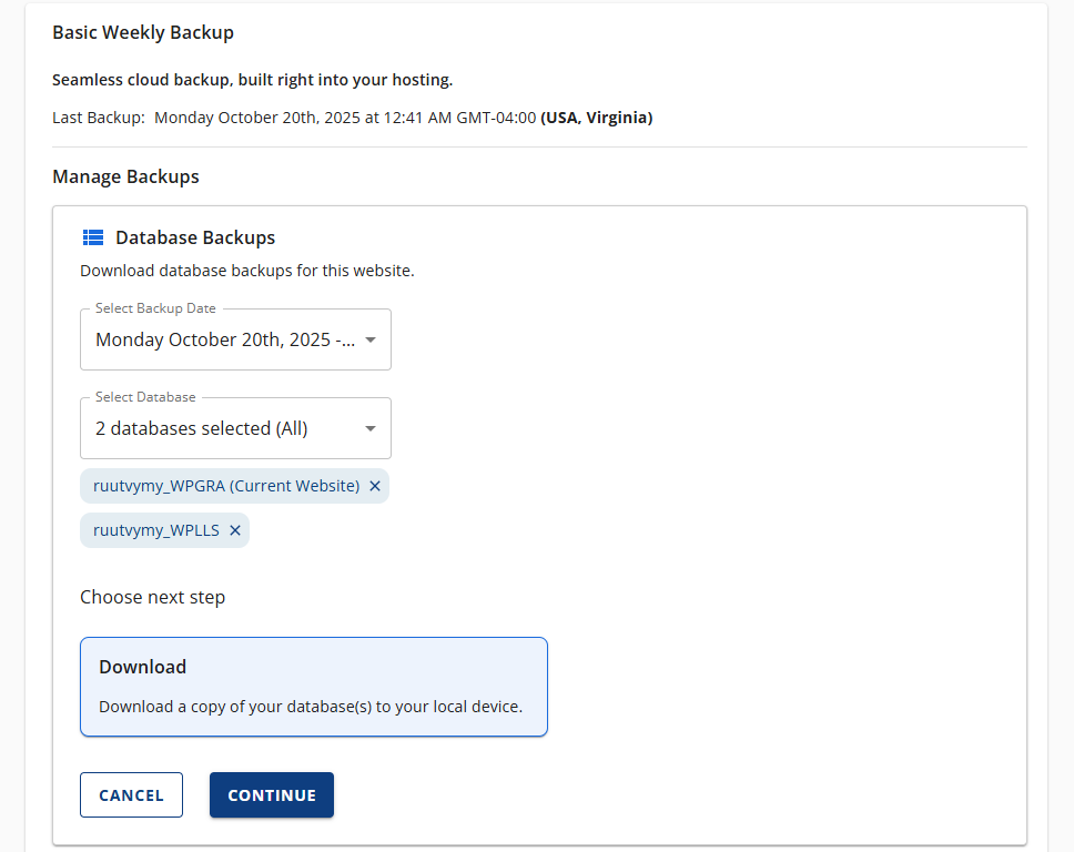 BH Websites Weekly Backups - Access Backups Steps