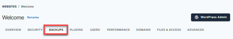 Account Manager - Backups tab