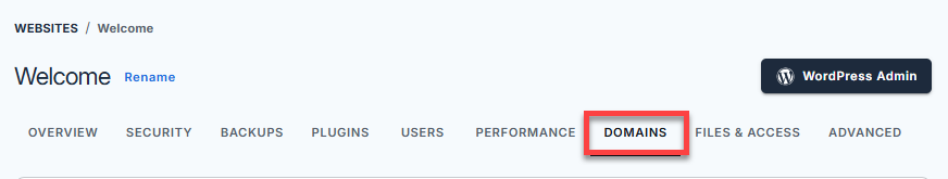 Websites tab - Domains tab