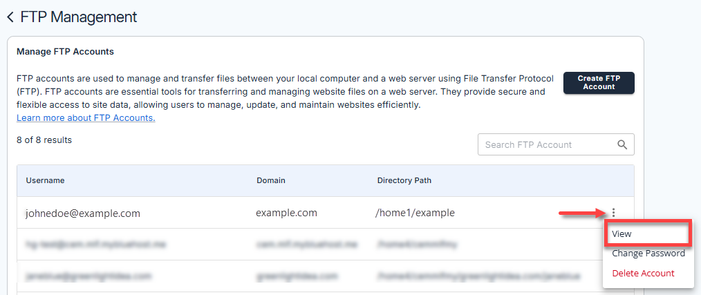 FTP Management - View