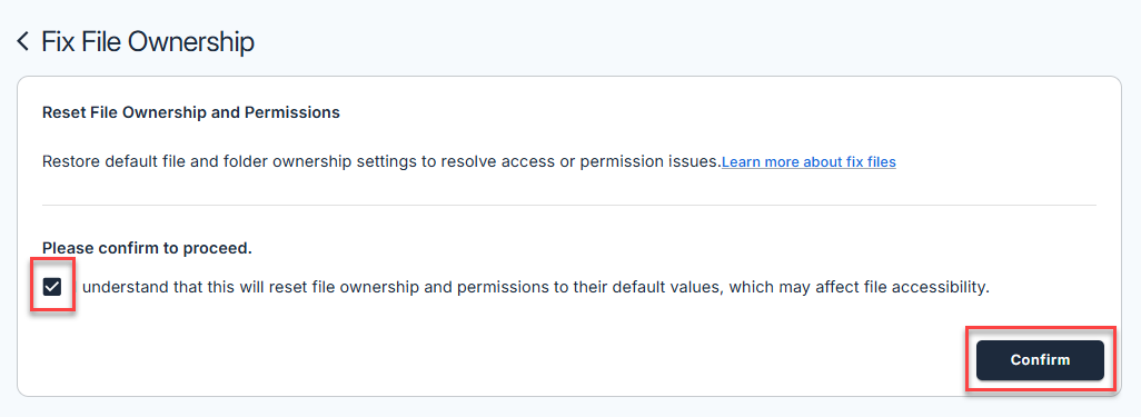 Files and Access - Fix File Ownership - Confirm
