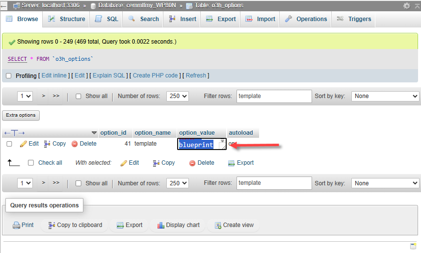 phpMyAdmin - Double-click option-value