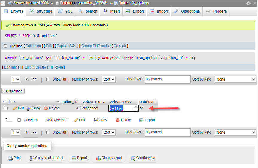 phpMyAdmin - Double-click option-value