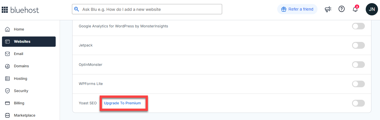 Plugins tab - Yoast SEO - Upgrade to Premium